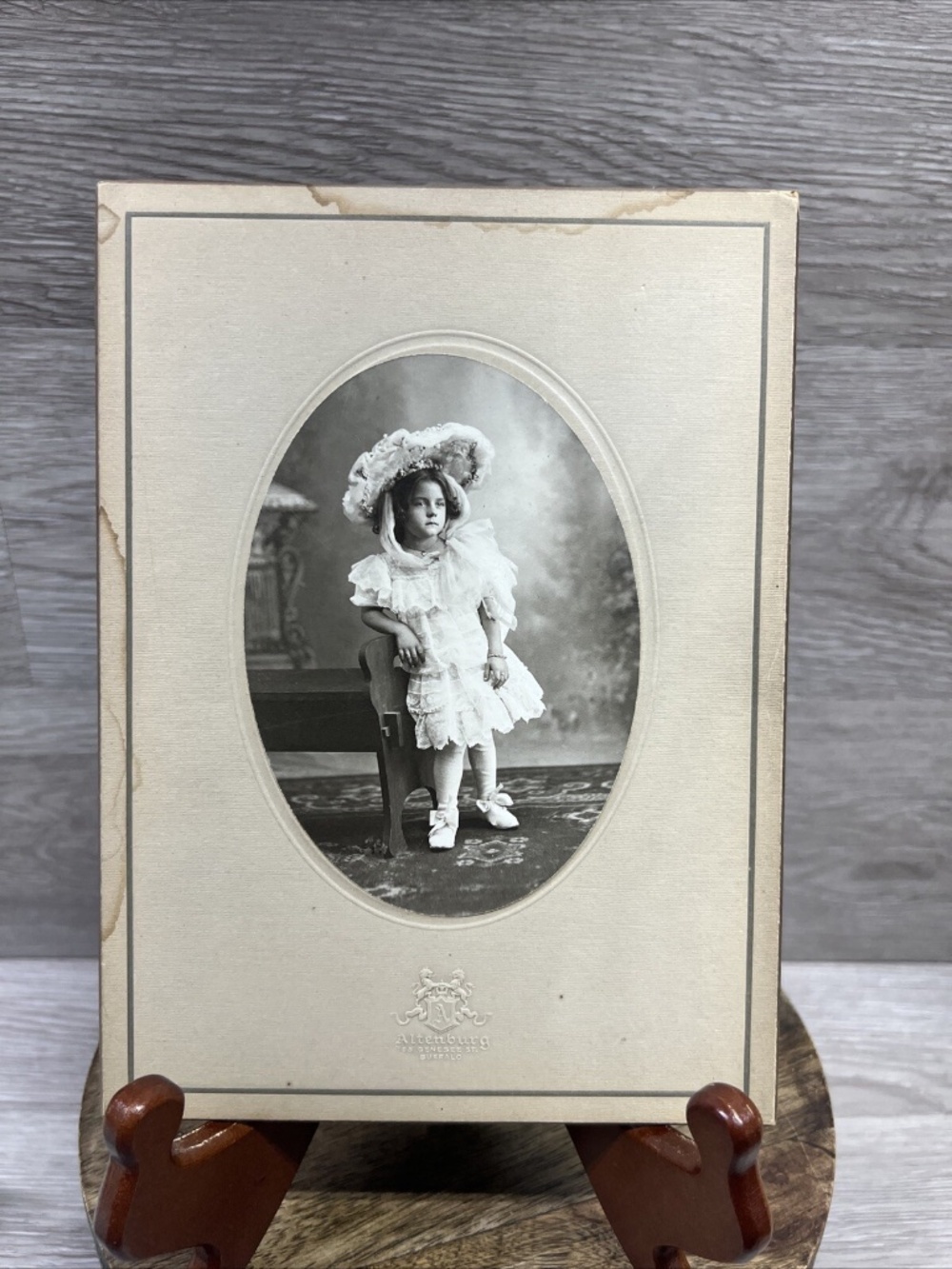 Antique Cabinet Card Photo Young Girl Standing Alltenburg Studio, New York 1900